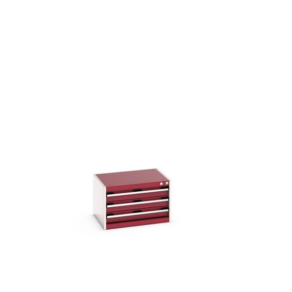 bott cubio Schubladenschrank bestückt, mit 3 Schubladen, BxTxH: 650x525x400mm, RAL 7035/3004, Purpurrot, 40011068.24V