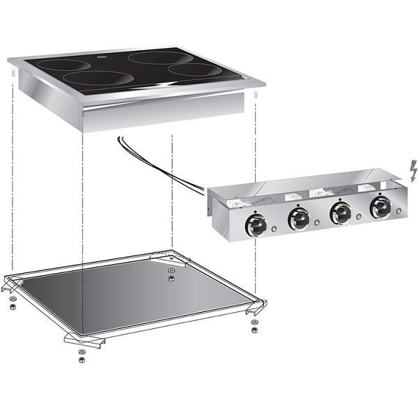 Gastro-Inox drop-in Elektro-Keramik-Kochfeld mit 4 Kochzonen, 60cm mit Anschlusskasten, 160.512