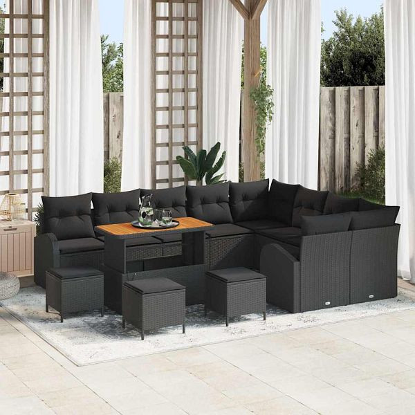 vidaXL Garten-Sofa-Set mit Kissen 13-teilig Schwarz 110 x 55 x 71 cm, 3364389