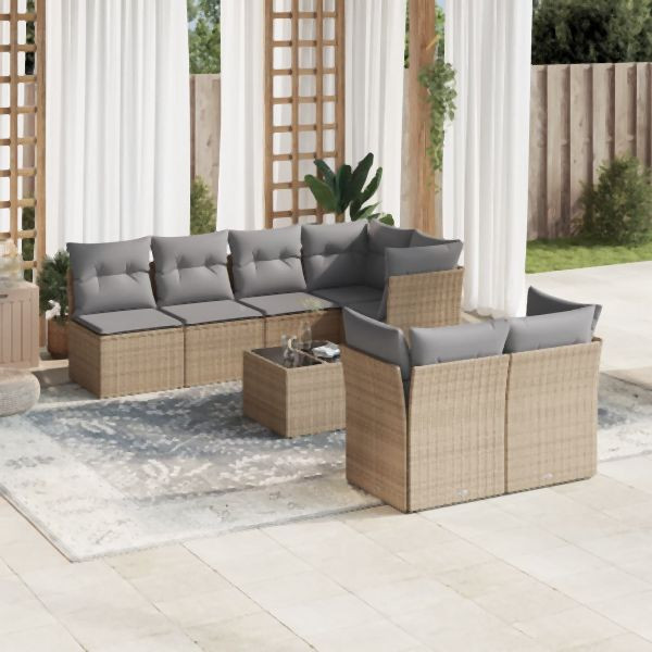 vidaXL 8-tlg. Garten-Sofagarnitur mit Kissen Beige Poly Rattan, 3249138