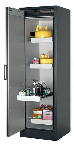 asecos Feuerbeständiger Gefahrstoffschrank Select W-64L, 4 Auszugswannen, Tür grau (links), 200996