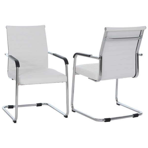 Mendler 2er-Set Besucherstuhl HWC-Q85, Konferenzstuhl Freischwinger, Metall Kunstleder 280 g/m², weiß, 121939