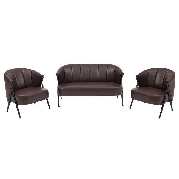 Mendler Wohnzimmer-Set HWC-P30, 2er-Sofa 2x Sessel, Vintage Retro Industrial Metall Kunstleder, dunkelbraun, 118692+2x118689