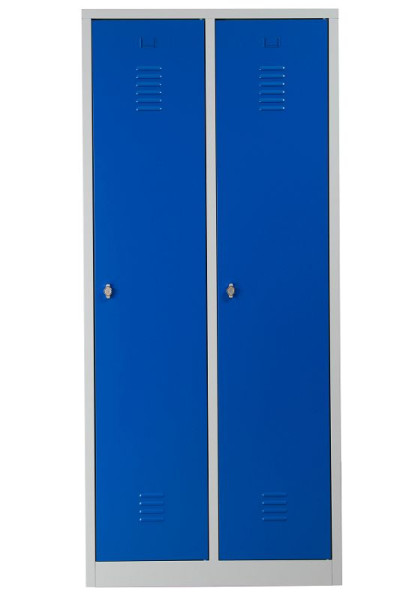 Gürkan Garderobenschrank, 50 x 80 x 180 cm, Lichtgrau, Enzianblau, Vorhangschloss, Hutboden & Kleiderhaken, WRC/2.1880, 103972