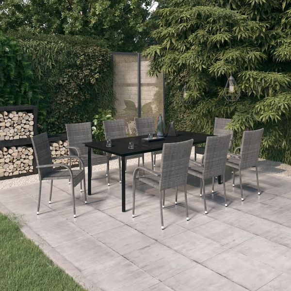vidaXL 9-teilig Garten-Essgruppe Grau und Schwarz, 3099394