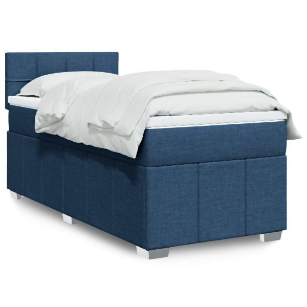vidaXL Boxspringbett mit Matratze Blau 100x200 cm Stoff, 3289285