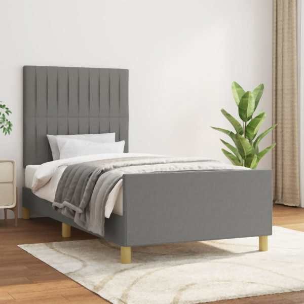 vidaXL Bettgestell mit Kopfteil Dunkelgrau 90x190 cm Stoff, 3125180