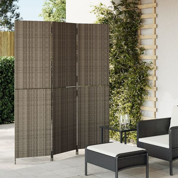 vidaXL Paravent 3-teilig Grau Poly Rattan, Material: Poly Rattan (PE-Rattan), pulverbeschichteter Stahl, 365342