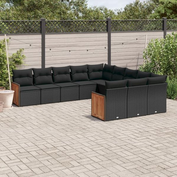 vidaXL 11-teilig Garten-Sofagarnitur mit Kissen Schwarz Poly Rattan, 3228106