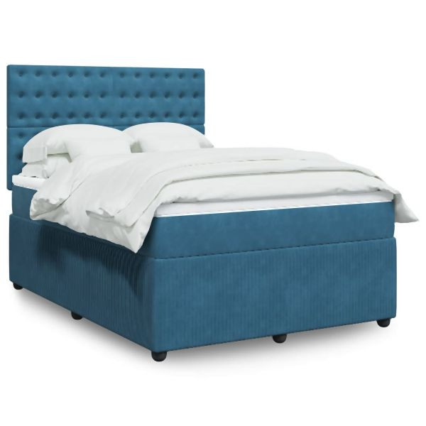 vidaXL Boxspringbett mit Matratze Dunkelblau 140x190 cm Samt, 3292350