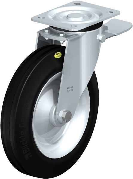 Blickle L-RD 252R-3-ST Stahlblech-Lenkrolle, mittelschwere Ausführung, mit Anschraubplatte & Feststeller, Zweikomponenten-Vollgummi, Schwarz, 83790