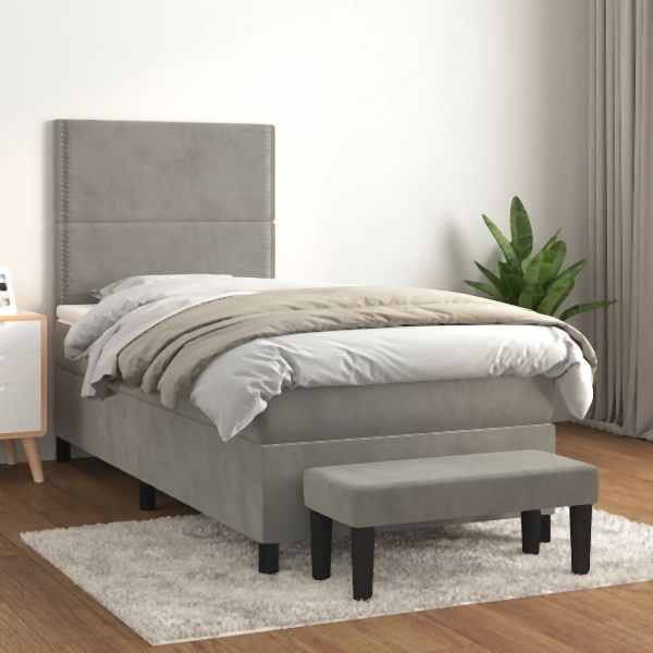 vidaXL Boxspringbett mit Matratze Hellgrau 100x200 cm Samt, 3137767
