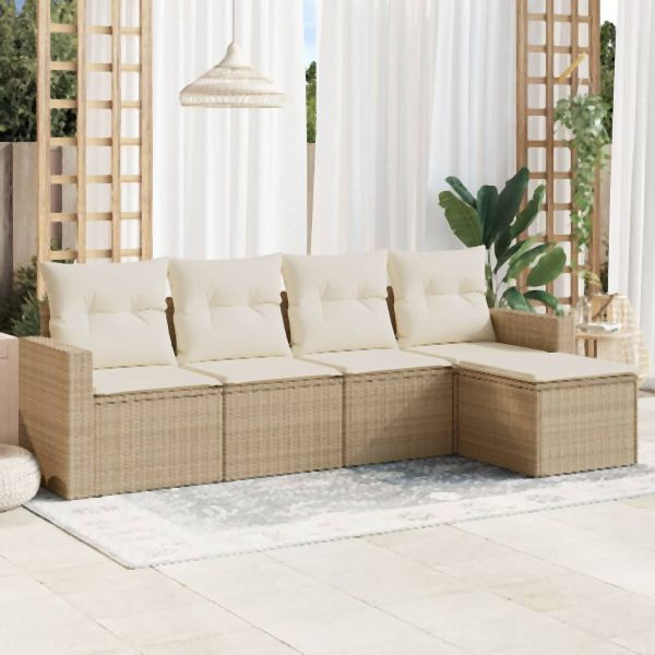 vidaXL 5-tlg. Garten-Sofagarnitur mit Kissen Beige Poly Rattan, 3218878