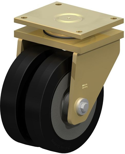 Blickle LSD-SE 300K Stahlgeschweißte Schwerlast-Doppel-Lenkrolle, schwere Drehkranz-Ausführung, Elastik-Vollgummi, Schwarz, 44206