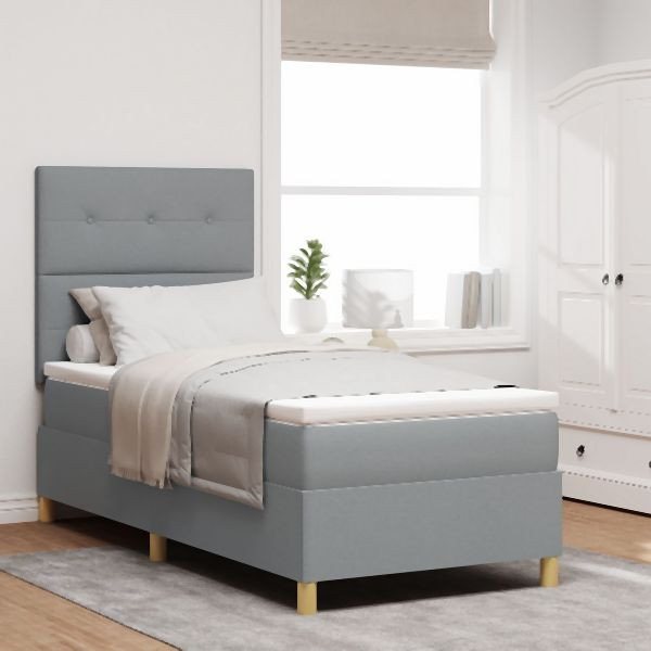 vidaXL Boxspringbett mit Matratze Hellgrau 100x200 cm Stoff, 3339595