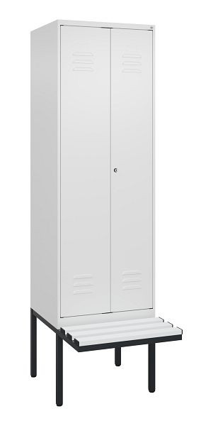 C+P Umkleidespind Classic PLUS SW, 2 Abteile, 2120x600x815mm, 9016/9016, Zylinderschloss, Untergestell & Sitzfläche, 0800427-20 S10029