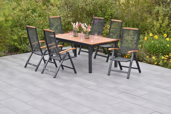 Merxx Tilos Set 7-teilig, 6 Tilos Klappsessel, 1 Ausziehtisch, 180 (250) x 100 cm, Aluminium mit FSC Akazienholz, 50788-217