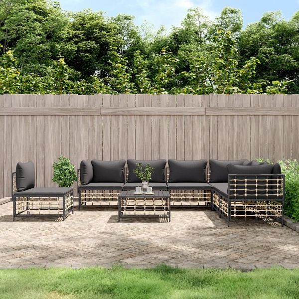 vidaXL 8-teilig Garten-Lounge-Set mit Kissen Anthrazit Poly Rattan, 3186769