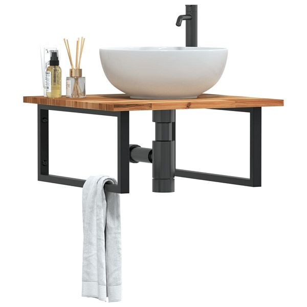 vidaXL Waschbeckenregal Wandmontage Stahl und Akazienholz, 3302881
