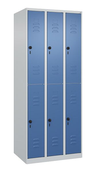 C+P Doppelstöckiger Spind Classic PLUS, 3 Abteile, 1850x750x500mm, 7035/5023, Drehriegel, 080300-39 S10005