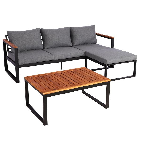 Mendler Garten-Garnitur HWC-L26b, Gartenlounge Sitzgruppe Lounge-Set Sofa, Aluminium Akazie Holz MVG, dunkelgrau, 99076