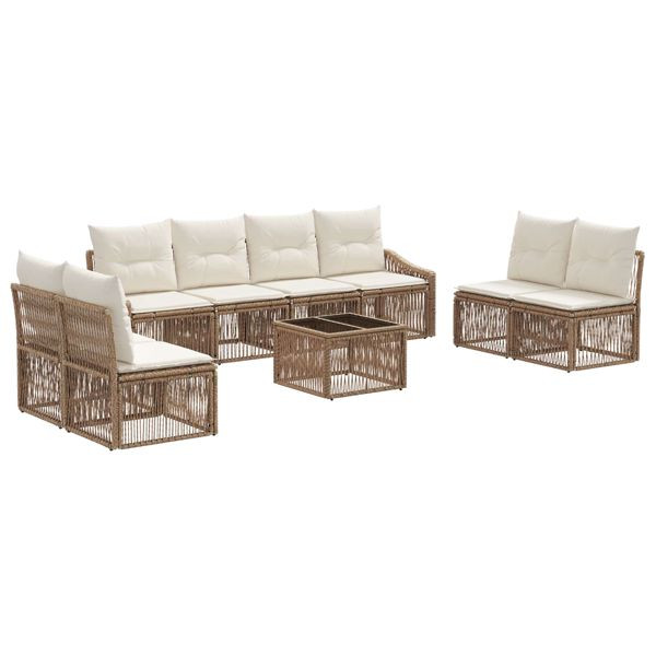vidaXL Gartensofa-set 9-teilig Beige Poly-Rattan, 3435984