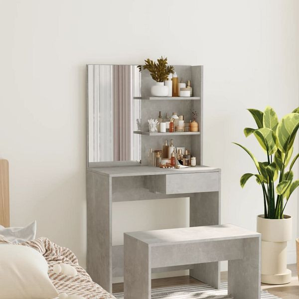 vidaXL Schminktisch mit Spiegel Betongrau 74,5x40x141 cm, 802808