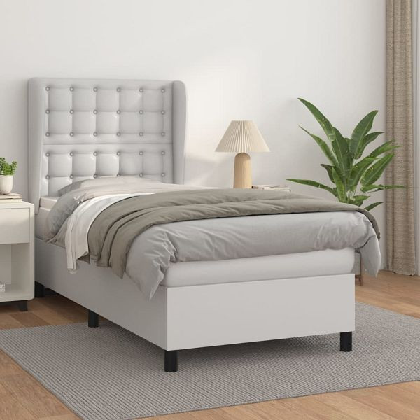 vidaXL Boxspringbett mit Matratze Weiß 90x190 cm Kunstleder, 3129004