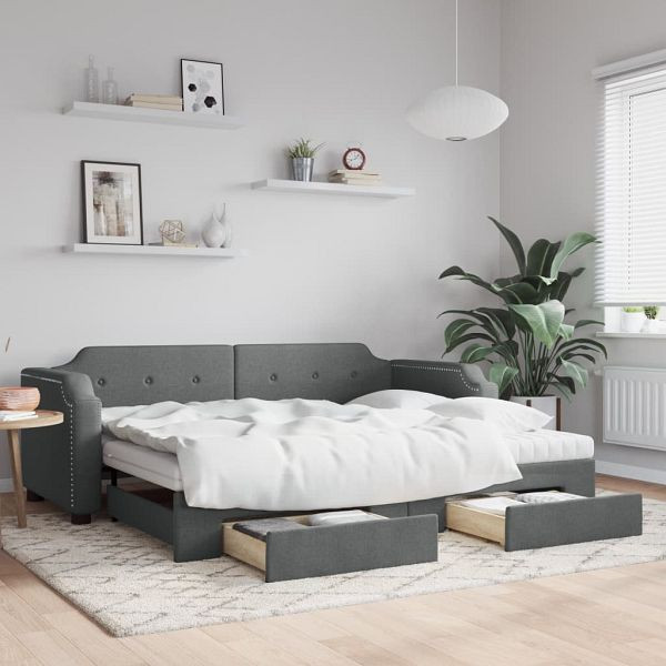 vidaXL Tagesbett Ausziehbar mit Schubladen Dunkelgrau 90x200 cm Stoff, 3197689