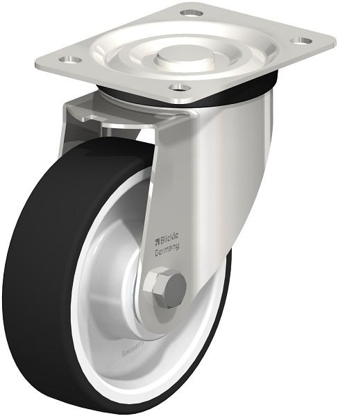 Blickle LX-POTH 150XK Edelstahl-Lenkrolle, mittelschwere Ausführung, mit Anschraubplatte, Thermoplastisches Polyurethan, Grau, 484584
