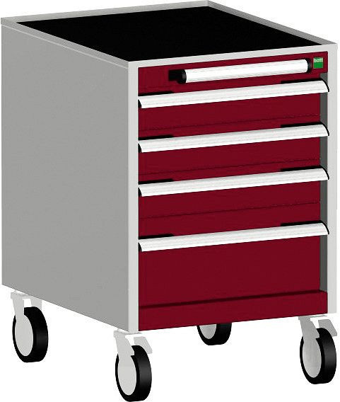 bott cubio Schubladenschrank mobil bestückt mit 4 Schubladen BxTxH: 525 x 650 x 780 mm, RAL 7035/3004, 40402111.24V