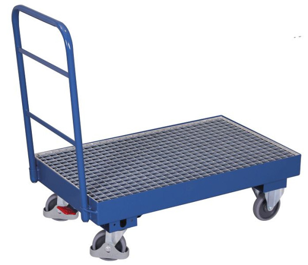 VARIOfit Schiebebügelwagen mit Auffangwanne, Ladefläche: 990 x 590 mm, RAL 5010 enzianblau, sw-600.121