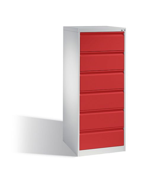 C+P Karteischrank Acurado, H1357xB553xT590mm, Farbe: Lichtgrau / feuerrot, Griffleiste, 12736-322 S10065