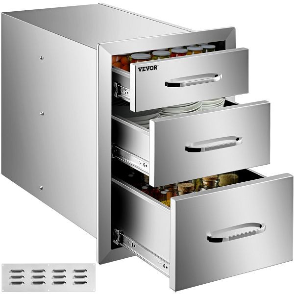VEVOR 3 BBQ Schubladen Schubfächer 36X51cm Schubkasten Grill Gas Edelstahl, 20.25X14YC3CBXGCTV0