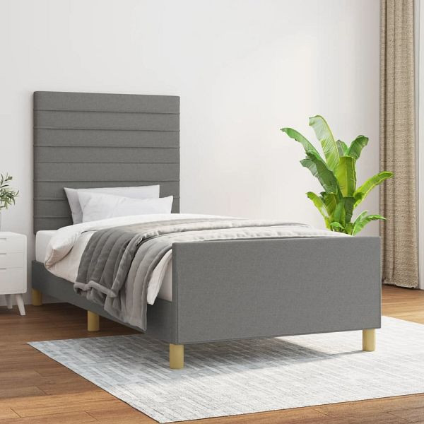 vidaXL Bettgestell mit Kopfteil Dunkelgrau 90x200 cm Stoff, 3125107