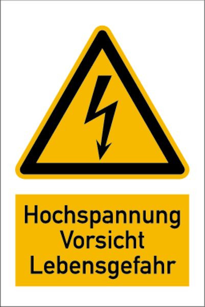 Schilder Klar Warnzeichen Kombischild Hochspannung, 200x300x0.45 mm Aluminium geprägt, 7130/22
