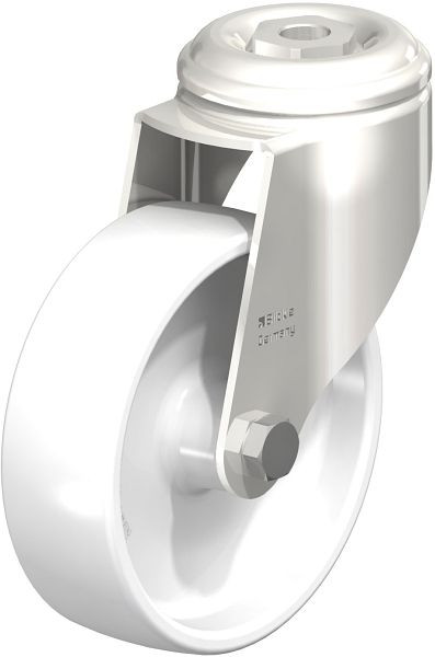 Blickle LKRXA-PO 101G-11 Edelstahl-Apparate-Lenkrolle mit Rückenloch, Polyamid, Weiß, 758419