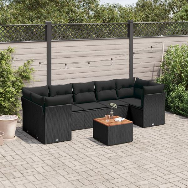 vidaXL 8-tlg. Garten-Sofagarnitur mit Kissen Schwarz Poly Rattan, 3223507
