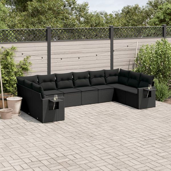 vidaXL 10-teilig Garten-Sofagarnitur mit Kissen Schwarz Poly Rattan, 3220664
