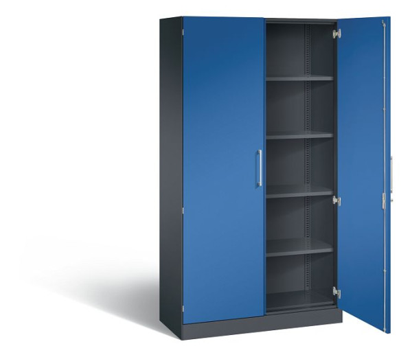 C+P Flügeltürenschrank Asisto, H1980xB1000xT435mm, Farbe: Schwarzgrau / Enzianblau, Bügelgriff, 5 OH, 141002-000 S10261
