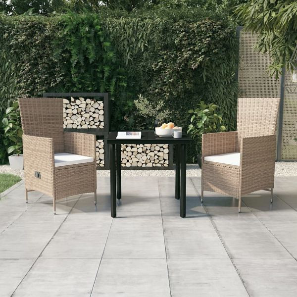 vidaXL 3-teilig Garten-Essgruppe mit Kissen Beige, 3099437
