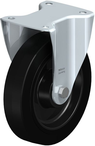 Blickle B-POEV 200XK Stahlblech-Bockrolle, mittelschwere Ausführung, mit Anschraubplatte, Elastik-Vollgummi, Schwarz, 850420