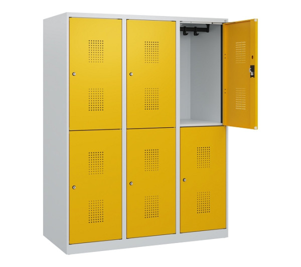 C+P Doppelstöckiger Spind Evolo PLUS, 6 Fächer, 1530x1200x500mm, 7035/1004, Zylinderschloss, 0493005-32 S10018