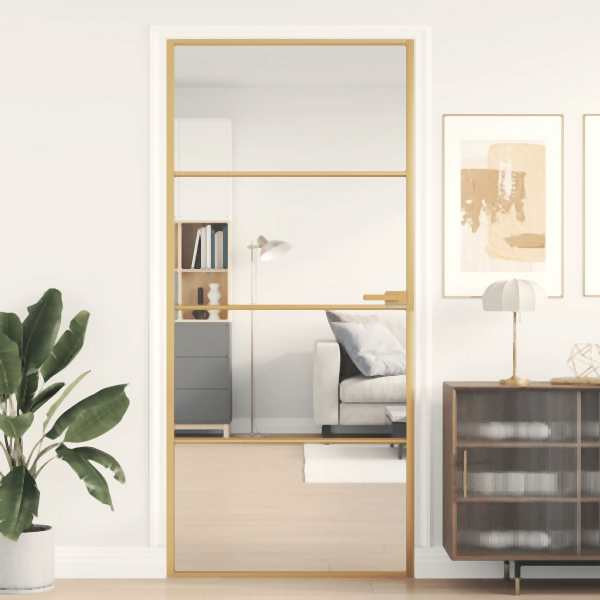 vidaXL Innentür Schlank Golden 93x201,5 cm Hartglas und Aluminium, 155134
