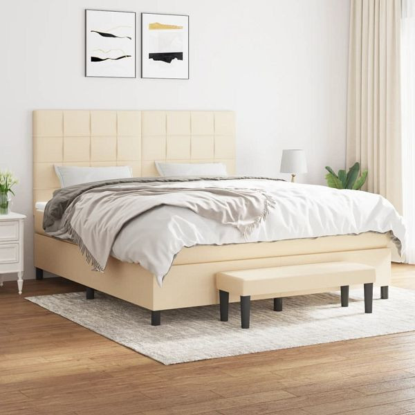 vidaXL Boxspringbett mit Matratze Creme 160x200 cm Stoff, 3136610