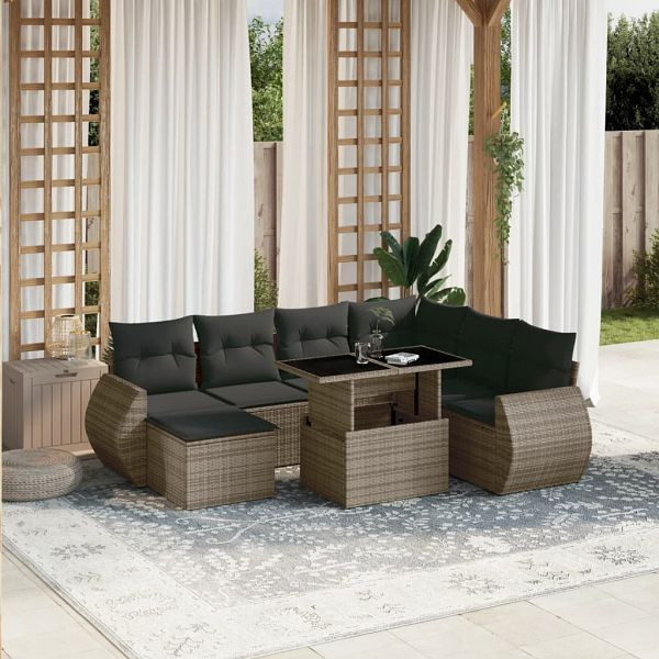 vidaXL 8-tlg. Garten-Sofagarnitur mit Kissen Grau Poly Rattan, 3268700