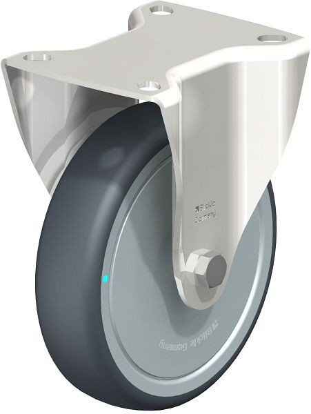 Blickle BX-TPA 127KD-FK Edelstahl-Bockrolle mit Anschraubplatte, Thermoplastisches Gummi-Elastomer, Grau, 760827