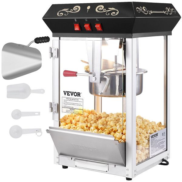 VEVOR Popcornmaschine Maker Popcornautomat, Kino 850W 8oz Schwarz, TSBMHJ8OZ850M1C6BV2