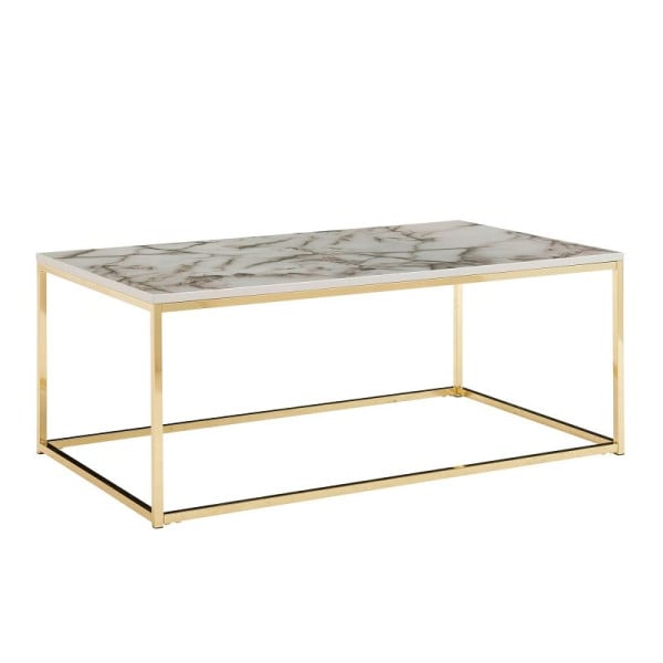 Wohnling Couchtisch 100 x 60 x 40 cm mit Marmor Optik Weiß/Gold, Wohnzimmertisch mit Metall-Gestell, Sofatisch Eckig Tisch Wohnzimmer, WL6.606