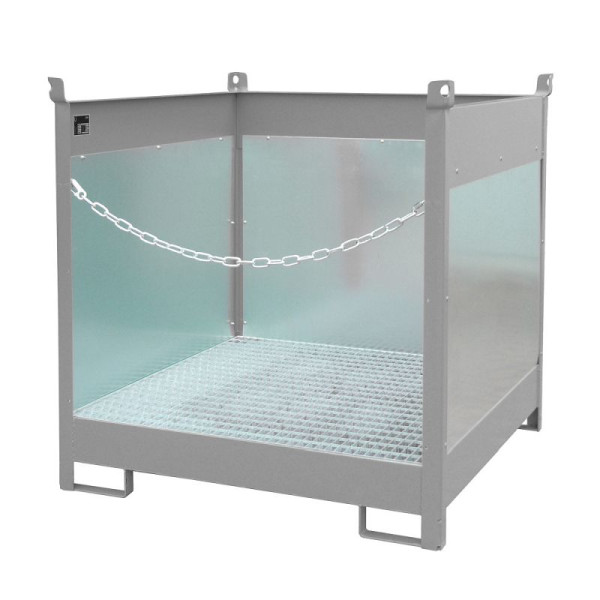 STEIN HGS Fass-Stapelpalette FSP, RAL 7005 mausgrau, lackiert, 275 Liter, Spritzschutzwand 3-seitig, 79140.0053